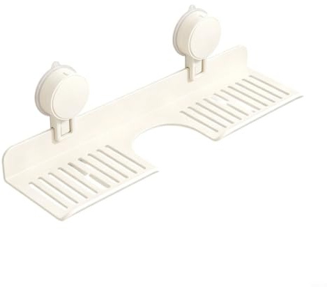 Entgoinggo Étagère de rangement pour évier de salle de bain, ventouse drainable, étagère de rangement en alliage d'aluminium et de fer pour robinet blanc laiteux, peut contenir brosses à dents, savon.