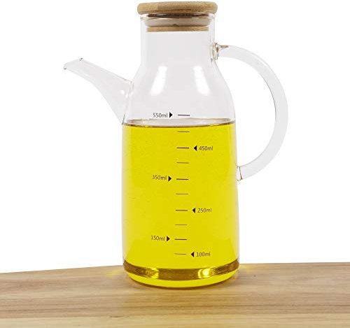 ORNAMI Olive Oil Dispenser and Vinegar Cruet Bottle with Natural Bamboo Lid and Handle (550ml)