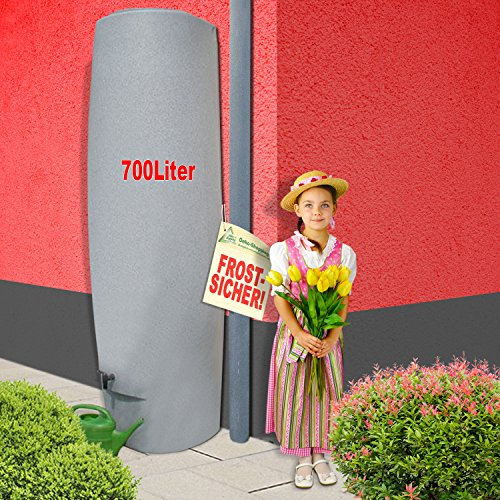 Regentonnen Regewassertonnen Säule - das schlanke Regen-Wasser-Tonne! Regespeicher Regenbechälter. Kompakt und Praktisch mit viel Volumen auf Kleinster Stellfläche! (Granit-Grau, 700L)