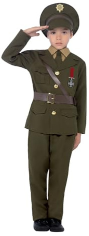SMIFFYS Costume Ufficiale dell'esercito, Verde, con giacca, cintura, pantaloni, cappello, camicia finta e cravatta, 4-6 Anni