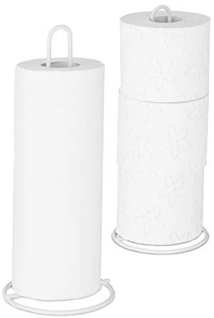 Relaxdays Küchenrollenhalter 2er Set, stehend, für Küchen- und Toilettenrollen, Metall, schlicht, HxD 32x13 cm, weiß