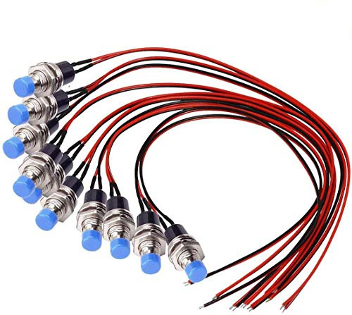 Donjon interruttore a pressione momentanea, Interruttore Pulsante Momentaneo(con filo da 20 AWG), mini pulsanti, SPST ON/OFF per auto, PC, lampada da tavolo (10 pezzi).