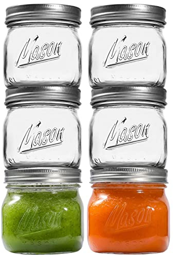 Ieavier 6PCS Wide Mouth Mason Jars 16oz with Airtight Lids and Bands, Canning Jars with Crystal Glass for Food Storage, Spice Jars, Canning, DIY Projects, Jam, Jelly, Honey, Preserving, Drinking