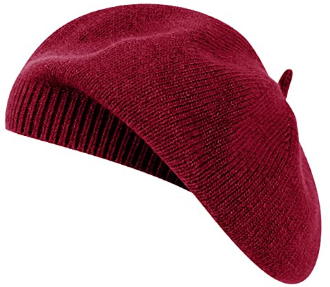 Qinfren Berretto Francese da Donna Classico Tinta Unita Berretti Berretto Lavorato a Maglia Caldo Morbido Inverno Autunno Cappelli，Vino Rosso，Taglia Unica