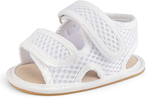 MASOCIO Sandalias Bebe Niña Niño Verano Zapatos Primeros Pasos Bebé Recién Nacido con Suela Goma Talla 20 12-18 Meses Blanco