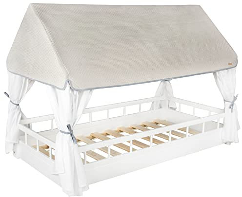 Velinda Kinderbett Hausbett Abenteuerbett Einzelbett + Absturzsicherung & Dach 160x80 (Bettfarbe: weiß)
