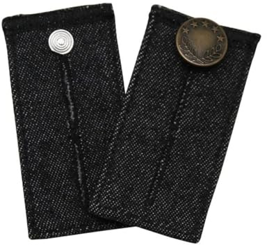 zalati Waistband Extenders Denim Material with 1 Button & 2 Button Holes for Jeans Pants Pregnancy Temporary Extension - Black
