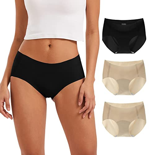 INNERSY Bragas sin Costuras Mujer Microfibra Braguitas Invisibles Pack de 3 | Ropa Interior Secado Rápido, Braga Cintura Media, Braguita Laser Poliamida y Elastano Ligero, Entrepierna 100% Algodón