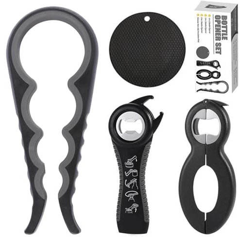 Wnddle 4 Pezzi Apriscatole Professionale, Multifunzione Apribottiglie, Apribarattoli, Apribottiglie a Mano Multifunzione, Apribarattoli Gomma Universale, Adatto per Aprire Diversi Tappi per Bottiglie