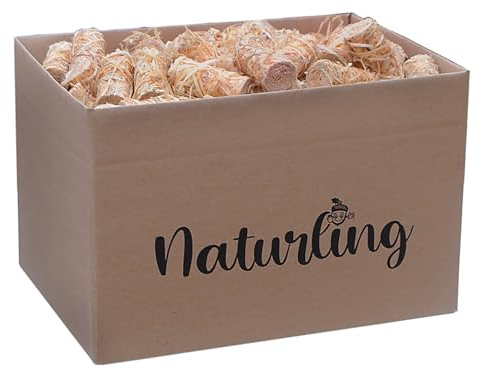 naturling Holzwolle Grillanzünder gewachst 200 Stück natürlicher Bio Feuer Anzünder für Grill Smoker Ofen
