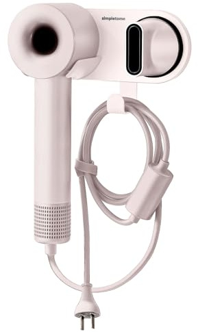 simpletome Hair Dryer Holder Wall Mount for All Magnetic High Speed Blow Dryer with Plug Cord Organizer Hook (ABS Plastic, Pink)