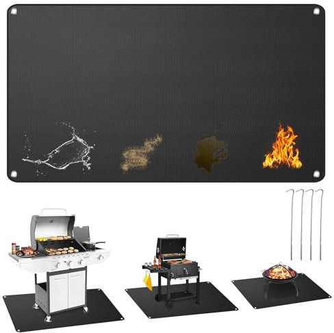 Grillmatte Bodenschutz, Grillschutzmatte Silikon-Glasfaser, Feuerschutzmatte Hitzebeständig bis 650℃ Hitzeschutzmatte, Grillunterlage Faltbare, für Gasgrill Holzkohlegrill, Boden, Rasen (100 * 150CM)