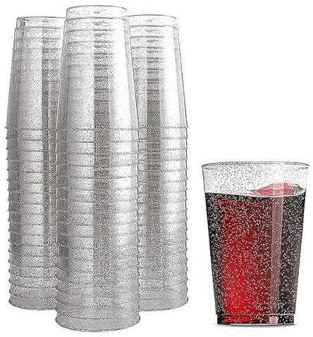Homéa, Set de 20 Verres en Plastique Réutilisable 20Cl Paillete Argent, Tons Argentés