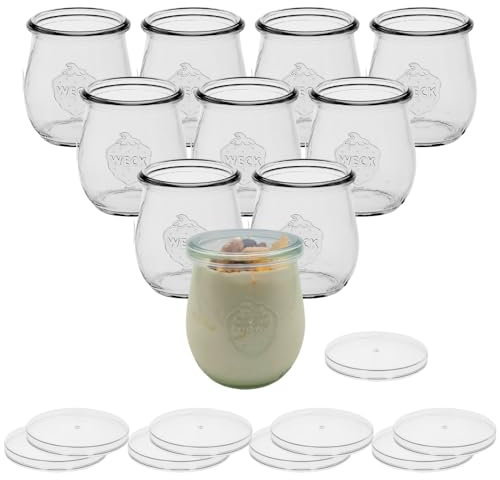 mikken 10 Joghurtgläser mit Deckel 220 ml Dessertgläser Joghurtbecher Ersatzgläser für diverse Joghurtbereiter, auch passend für Thermomix Varoma