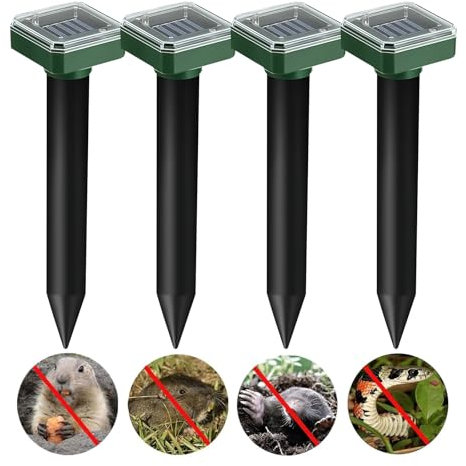 SULIVES Sonic Mole Deterrent Devices, Solar-Powered Ultrasonic Pest Repeller, 4-Pack Waterproof Mole & Gopher Repellent, Outdoor Snake & Rodent Deterrent for Garden, Yard and Farm