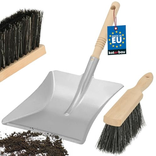 KOTARBAU® Handfeger und Schaufel - Kehrschaufel aus verzinkter Stahl - Handbesen aus Holz - Handbesen mit Schaufel - mit Holzgriff - Kehrschaufel Set - Kehrset