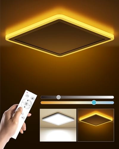 Matane LED 24W Deckenleuchte Dimmbar, Deckenlampe mit Fernbedienung, 2000K Nachtlicht Warm, Panel 3000K-6500K Dimmbar für Schlafzimmer Kinderzimmer Wohnzimmer Eckig Weiß 32cmx2.5cm