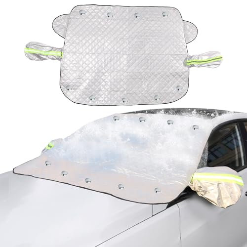 pobuu Copertura Parabrezza Auto con 9 Magnet,Telo Antighiaccio e Protettivo per Inverno, Resistente al Sole e al Gelo, Magnetico, Adatta alla Maggior Parte dei Veicol