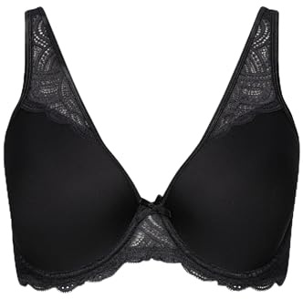 Ulla Popken Damen große Größen Übergrößen Plus Size Spacer-BH Zoe, Bügel, Spitze, Cup C - D schwarz 100C 797018100-100C