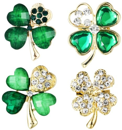 4 Pièces Trèfle à Quatre Feuilles Broche, Broche Strass Vert, Broche en Cristal, Alliage Cristal Écharpe Clip, pour Femmes, Filles