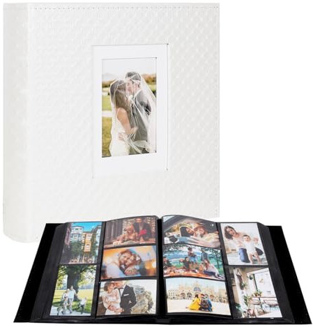 RECUTMS Photo Album 4x6 800 Photos Large Capacity Memories Photo Album for Wedding Family Baby Anniversary Pictures Leather Cover Picture Album Book with Black Inner Pages(White)