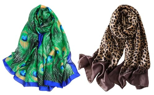 2-delad damscarf, lång halsduk, solskyddssjal, lätt halsduk, retro halsduk, dekorativ halsduk, Grön, M