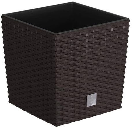 B2C Plant Flower Pot Square Rattan Planter Inner Pot 6 Sizes Garden Patio Home Large (Brown, 5L)