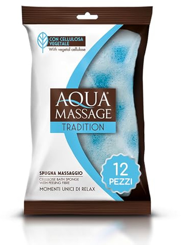 ARIX | 12 esponjas de masaje con celulosa de la línea Aqua Massage Tradition, esponja corporal relax suave, esponja energizante y tonificante de pura celulosa vegetal de fibra alveolar – 12 unidades