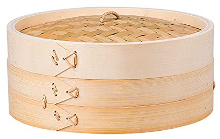 Cesta vaporera de bambú de un Solo Nivel con Tapa de bambú para Dim Sum, Pan, Verduras, arroz y Pescado, 35 cm