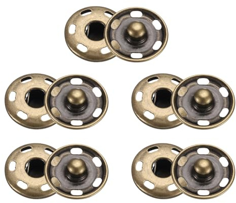 QUARKZMAN 5 set sömbara tryckknappsset, 19 mm sytillbehör metallknappar, pysselknappar, ersättningsknappar, syknappar för jacka, kläder, jeans, väskor, plånbok, handväska, knappar, brons