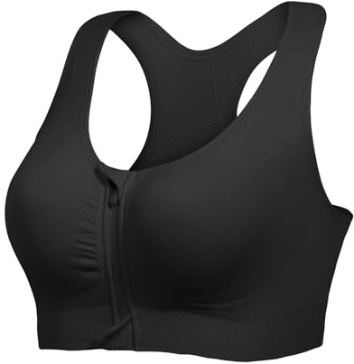 Lemef Front Zipper Sports Bras High Impack Post Op Compression Bras for Women Post Surgery Wireless Racerback Yoga Bra Black 2XL