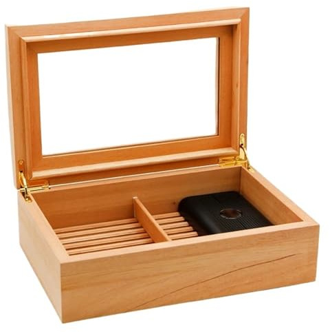 Caja de Viaje Caja humidificadora de puros, caja de madera de cedro con humidificador, dispositivo de almacenamiento de cigarrillos de vidrio de viaje, hasta 75 puros, regalo for amigos Humidor de Via