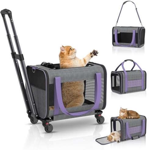 Cat Carrier on Wheels Airline Approved: Betopet Rolling Cat Carrier for Small Dog Medium Cat Under 18lbs - Cat Soft Carrier Pet Travel Bag TSA Approved Under Seat for Airplane Transport Flight
