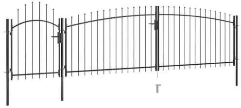 Clôture en lattis - Portail de cour - Avec pointes de lance - 5 x 1,75 m - Noir - Pour jardin, terrasse