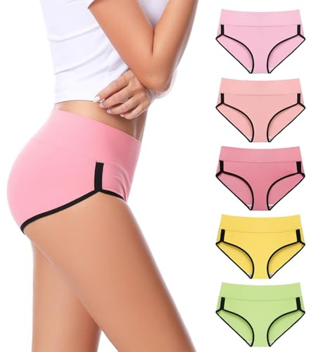 CAILECOTTON Womens Underwear Cotton Underwear for women High Waisted Full Coverage Brief Soft Stretch Breathable Everyday Hipster Ladies Pantie Comfy Briefs - Multi 5 pack