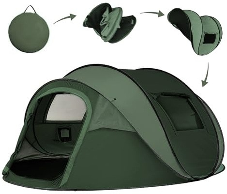 Instant Pop Up Camping Tent, 4-5 Person Tents,Automatic Set Up Tent in 3 Seconds,Waterproof Sunshade Family Tent,Portable Lightweight Dome Tent for Outdoor Camping,Hiking,Travel & Beach (Army Green)