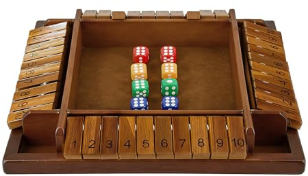 CHUANFU Shut The Box-spel 4 spelare, klappbrädspel tärningsspel i trä med 8 kast träspel, trä brädspel, matematik lärspel för klassrum, traditionell pub bar fest, brun