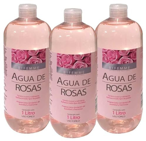 Pack ahorro 3 Agua de Rosas Bifemme Ynsa diet 1 L, tónico facial suave sin alcohol ni parabenos, para rostro, cuello y escote, refresca, tonifica e hidrata, 3 litros totales.