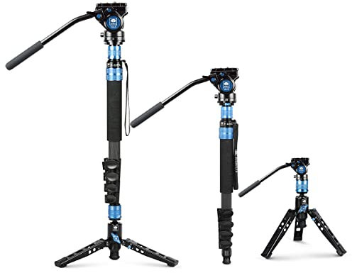 SIRUI P-325FL Carbon Fiber Kamera Video Teleskop Einbeinstativ Monopod kit mit Standfuß,178,3 cm, leicht,mit VA-5 Fluid-Videokopf, Stativständer, Klappschlösser für DSRL Kamera