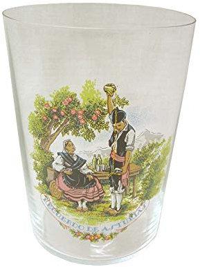 Dkristal LOTE 6 VASOS CRISTAL SIDRA SELLA CON CALCA DECORADO RECUERDO DE ASTURIAS ESCANCIANDO 500ML