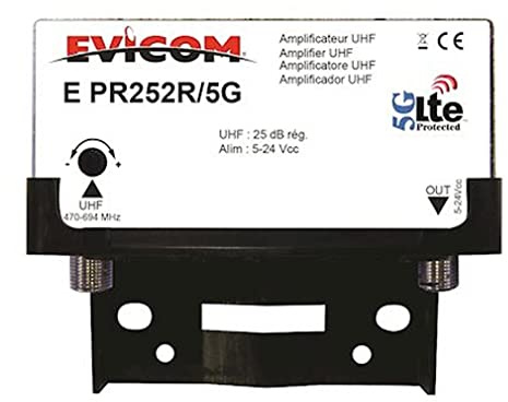 préamplificateur uhf lte-5g - 1 entrée - 25 db - réglable - evicom epr252r5g