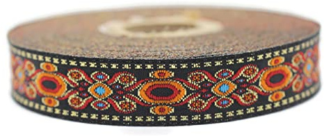 10.9 Yard spole 16mm Orange Medeltida Motiv Jacquard bård vävda band jacquardborte kostymbård broderi