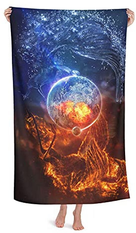 DLJIYZX Strandtücher EIS und Feuer Mikrofaser Badetücher Saugfähig Weiches und schnell trocknendes Badetuch 80X130CM