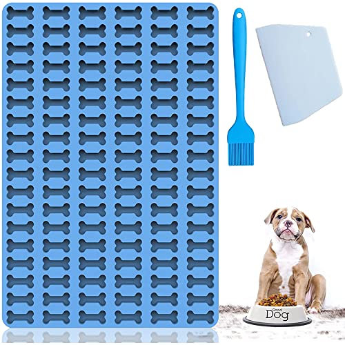 Belugsin Backform Mini Hundekekse 2.5CM Knochen Silikon Backmatte Knochenbackform Backunterlage für Hundeleckerli mit Backpinsel und Teigschaber für Hundekekse und Leckerlis DIY Pralinenform-Blau