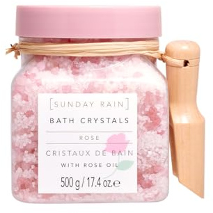 Sunday Rain Rejuvenating and Detoxifying Bath Crystals, Refreshing Bath Salts for Brightening Skin and Easing Tired Muscles, Infused with Soothing Rose Oil, Fresh Rose Petals Scent, 500g
