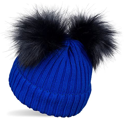 styleBREAKER Berretto Bimbi in Maglia con 2 PON PON e Interno in Pile,Blu r