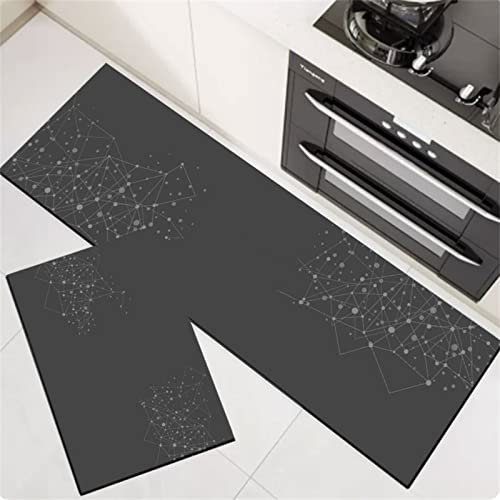 KüChenläUfer KüChenmatte 2 StüCk 60x90cm+60x160cm, KüChenteppich Waschbar Rutschfest, Teppich LäUfer Flur FußMatte Badematten, Wasser öL Aufnehmen Teppich KüChe Set, KüChe, Badezimmer Anthrazit