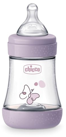Chicco Perfect 5 Biberón Anticólico 150 ml, Slow Flow 0+ Meses con Tetina de Silicona Suave, Biofuncional con Sistema Intui-Flow, Rosa