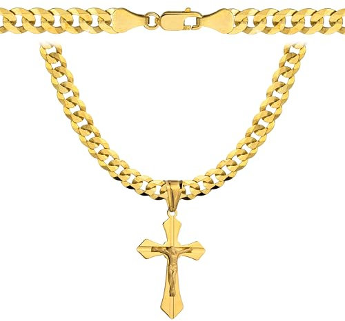 Amor Luxury Goldkette Herren 585, Kette Herren 925/585 - Königskette - Kreuz Kette 60 cm - Goldkette Kreuzkette, Herren Schmuck, Herren Geschenke - Halskette Herren 6,5mm Panzerung