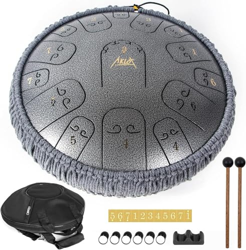 Tambour à Languette,AKLOT Handpan 14 pulgadas 15 notas C Key Percussion Steel Tongue Drum pour Adulte